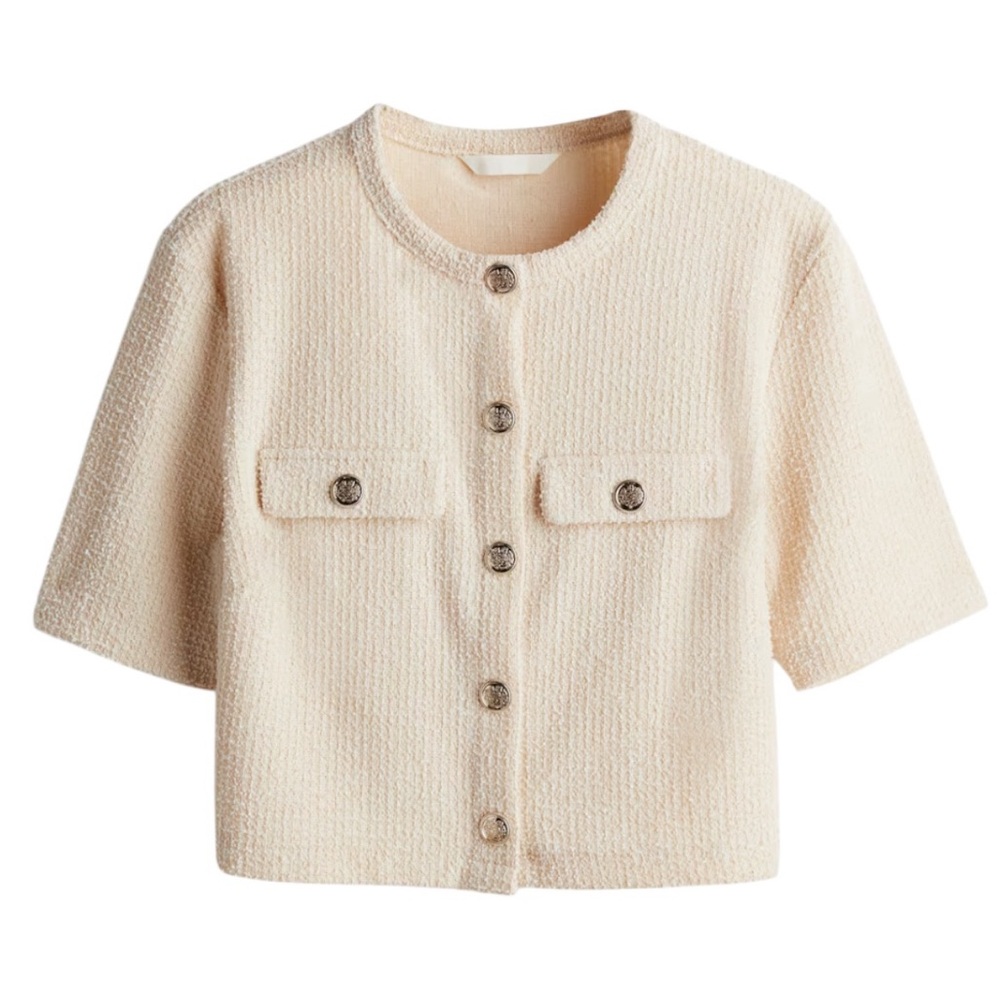 H&M SHORT SLEEVED BOUCLE CARDIGAN TOP CREAM SIZE SMALL - Picture 2 of 9